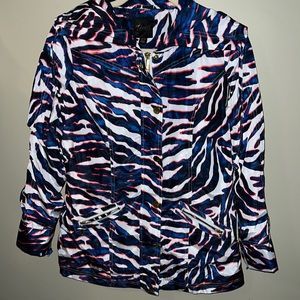 Thalia Sodi small blue zebra style windbreaker
